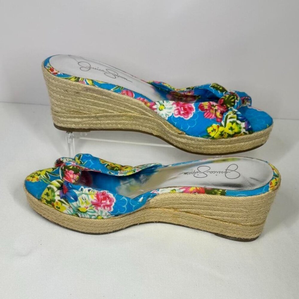 Jessica Simpson Turquoise Floral Knot Espadrille Wedge Sandals